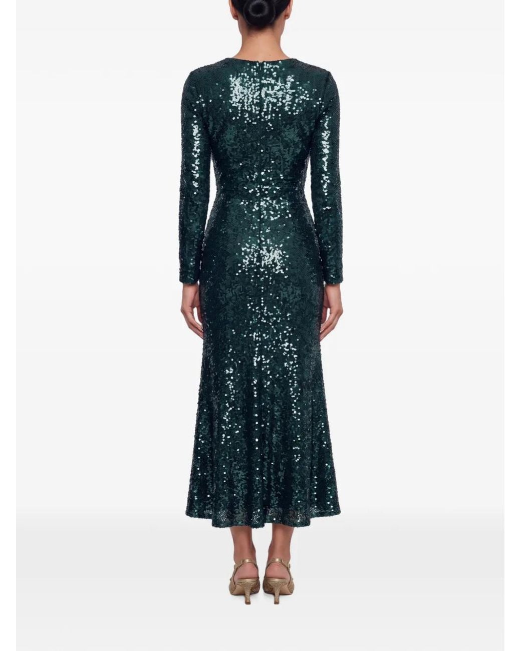 POST MERIDIEM Blue Sequin-Embellished Long-Sleeve Midi Dress