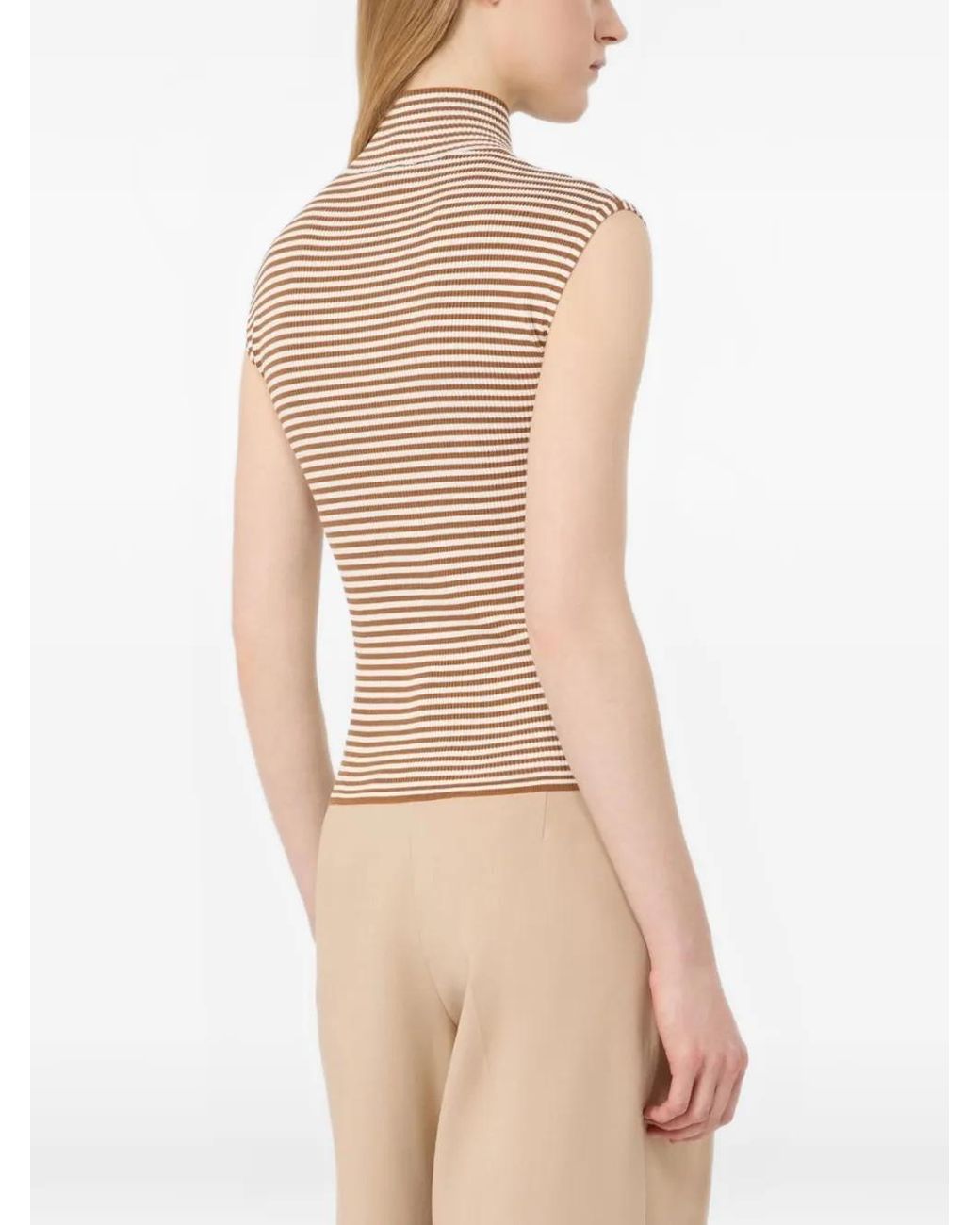 Max Mara Natural Sleeveless Viscose Crepe Polo-Neck Sweater