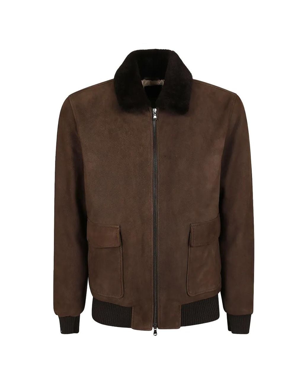 Barba Napoli Brown Shearling-Collar Bomber Jacket for men