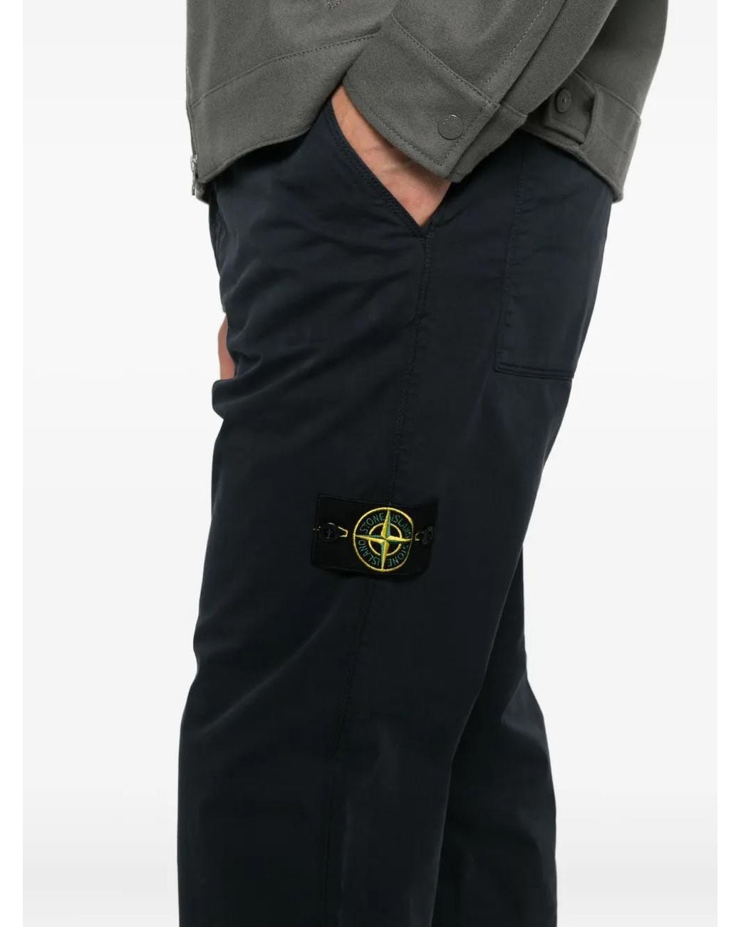 Stone Island Blue Logo Cotton Cargo Trousers for men