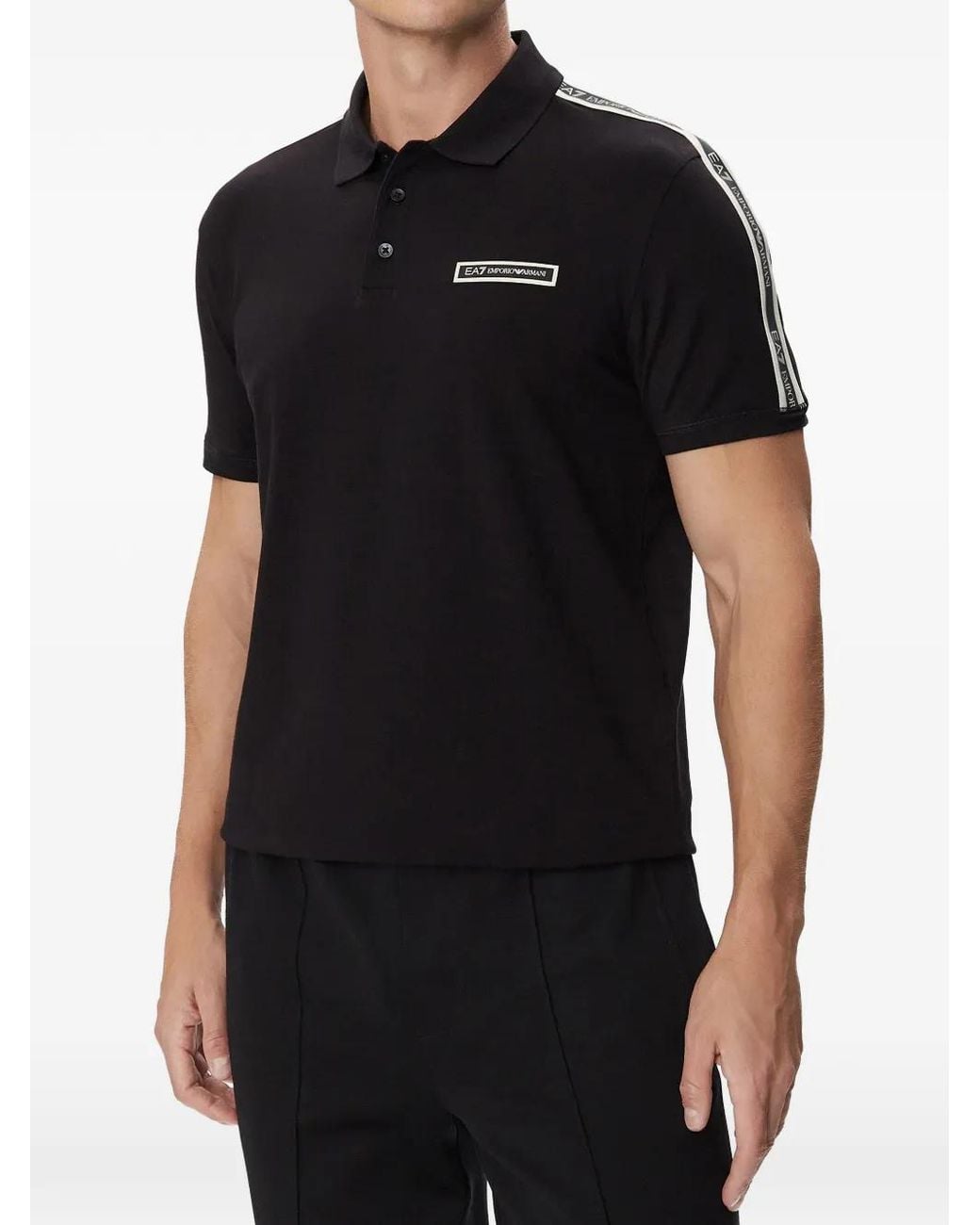 EA7 Black Logo Series Tape-Detail Polo Shirt for men