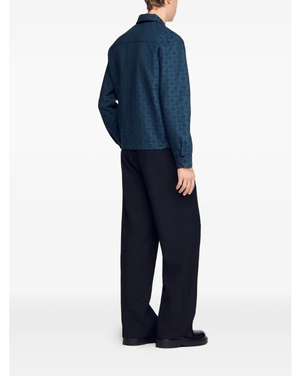 Sandro Blue Square-Pattern Denim Jacket for men