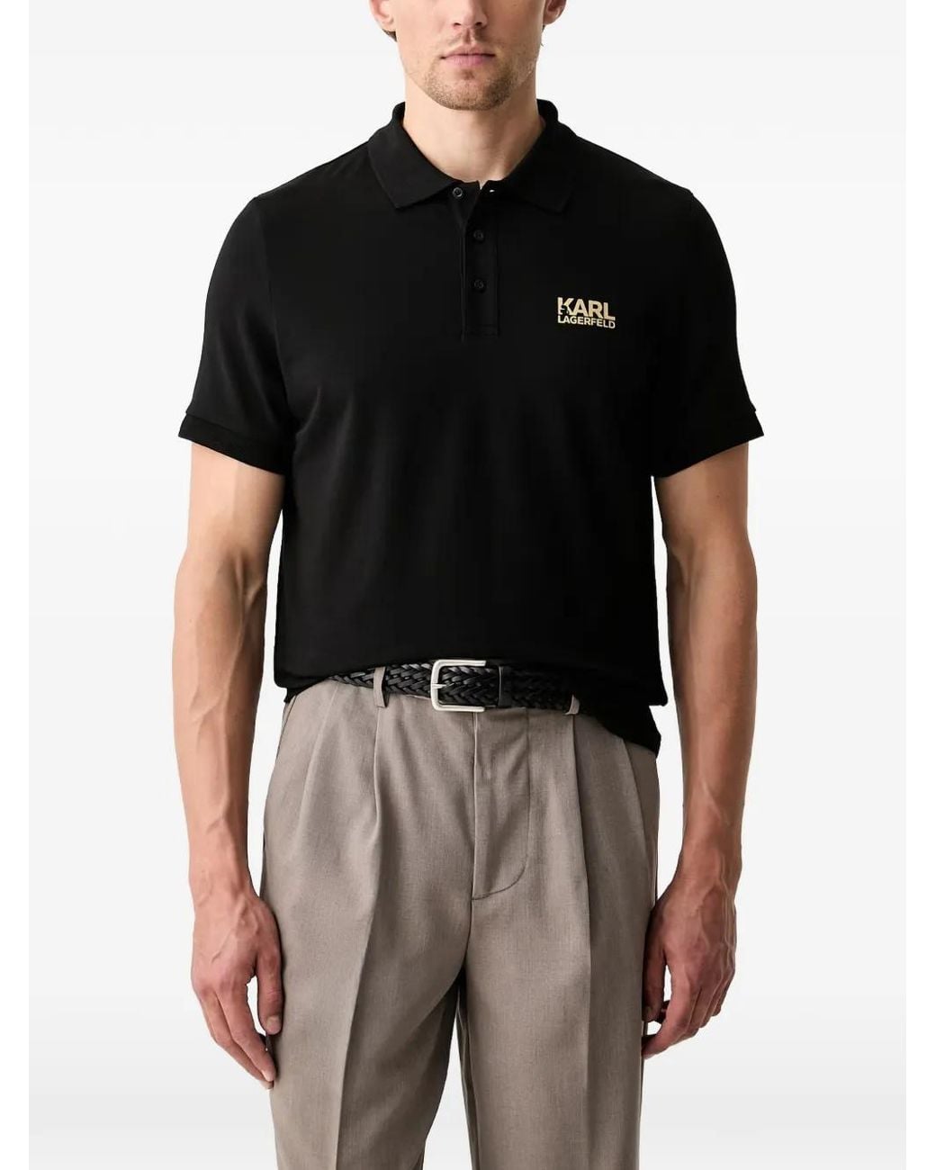 Karl Lagerfeld Black Logo-Print Polo Shirt for men