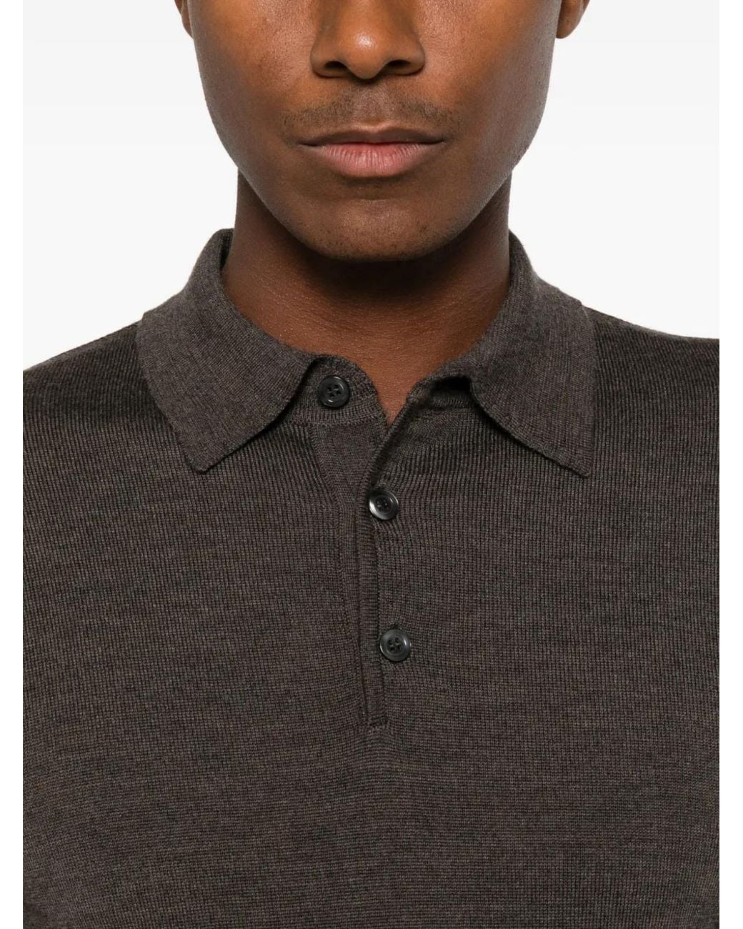 VELA SHOP Brown Long-Sleeve Knitted Polo Shirt for men