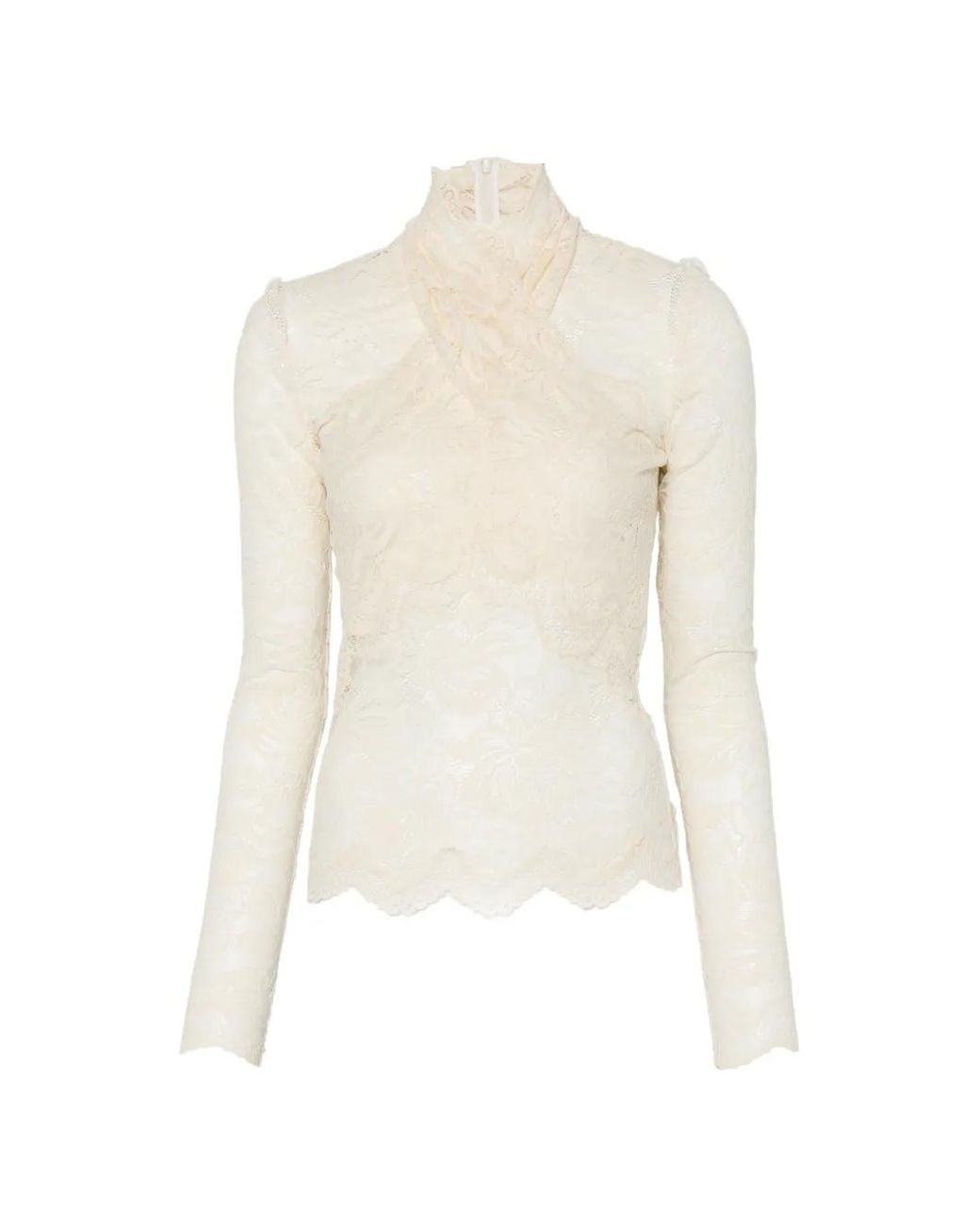 Rabanne White Long-Sleeved Lace Top With Cut-Out Details