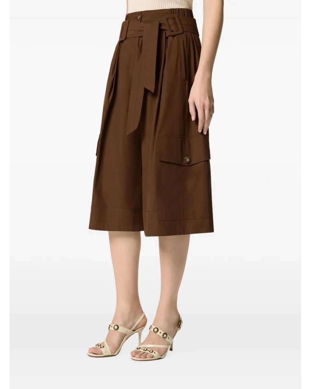 Pinko Brown Wide-Leg Buckle Detail Shorts