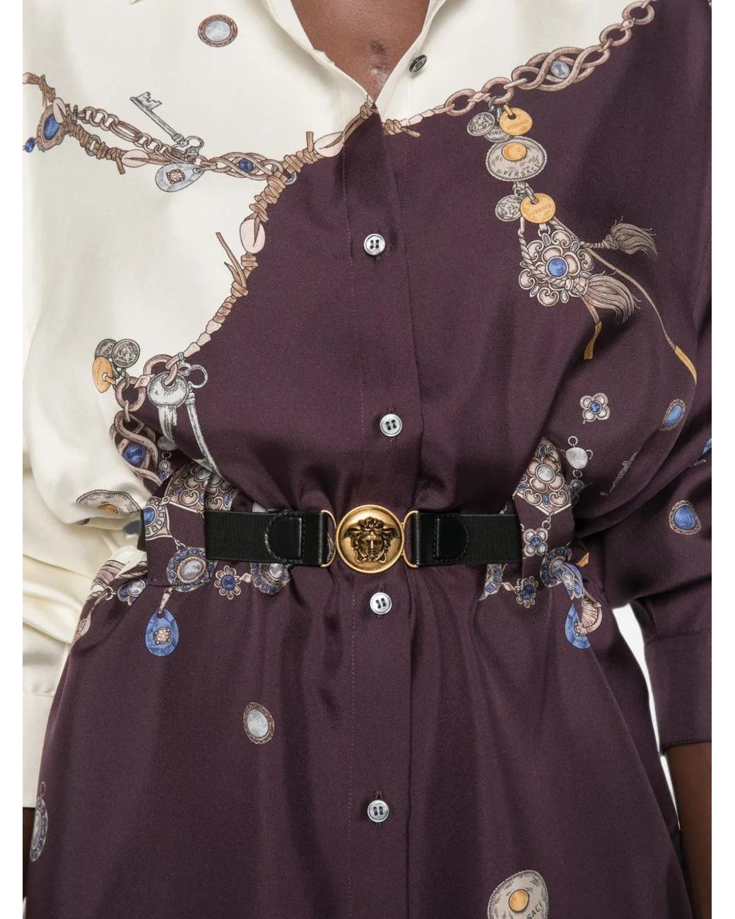 Versace Purple Robe-Chemise Courte À Taille Ceinturée En Soie