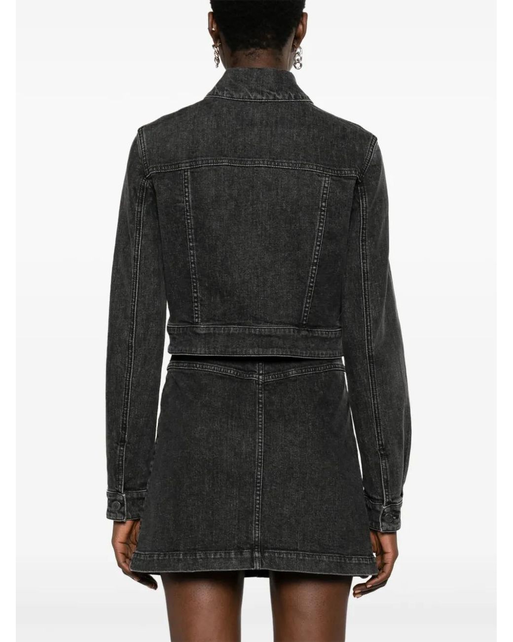Moschino Black Cartoon-Appliqué Cropped Denim Jacket