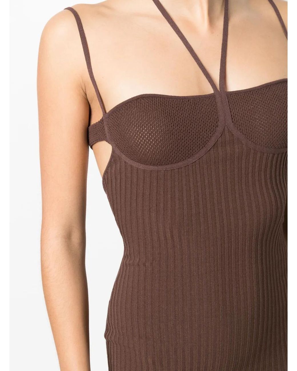 ANDREADAMO Brown Halterneck Fitted Dress