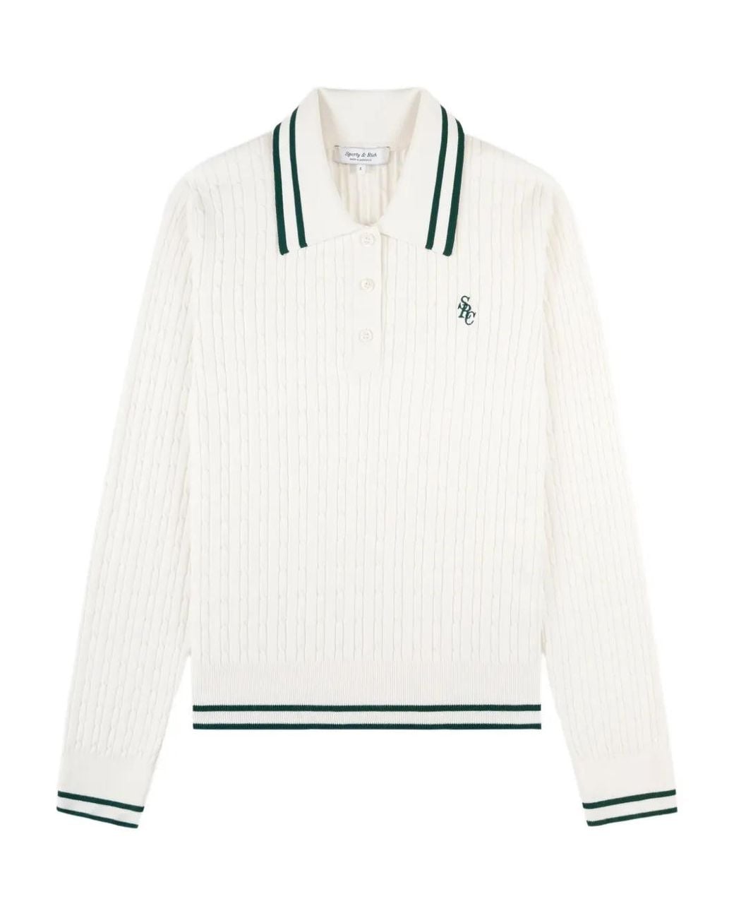 Sporty & Rich White Striped Cable-Knit Polo Shirt
