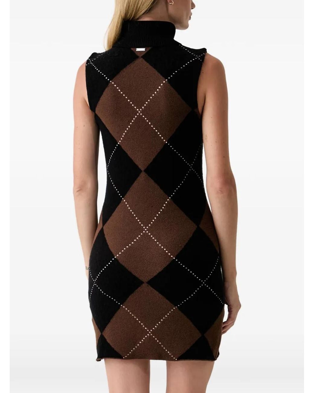DKNY Black Argyle-Pattern High-Neck Mini Dress