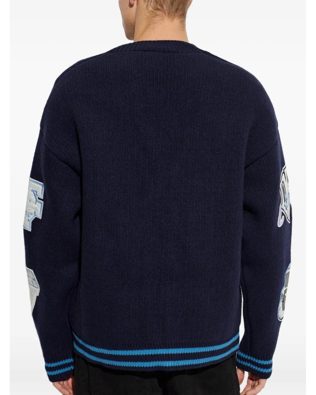 Off-White c/o Virgil Abloh Blue Patch-Detail Knitted Cardigan for men