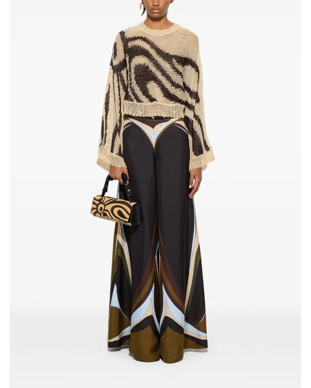 Emilio Pucci White Pull En Maille Ajourée À Imprimé Marbre