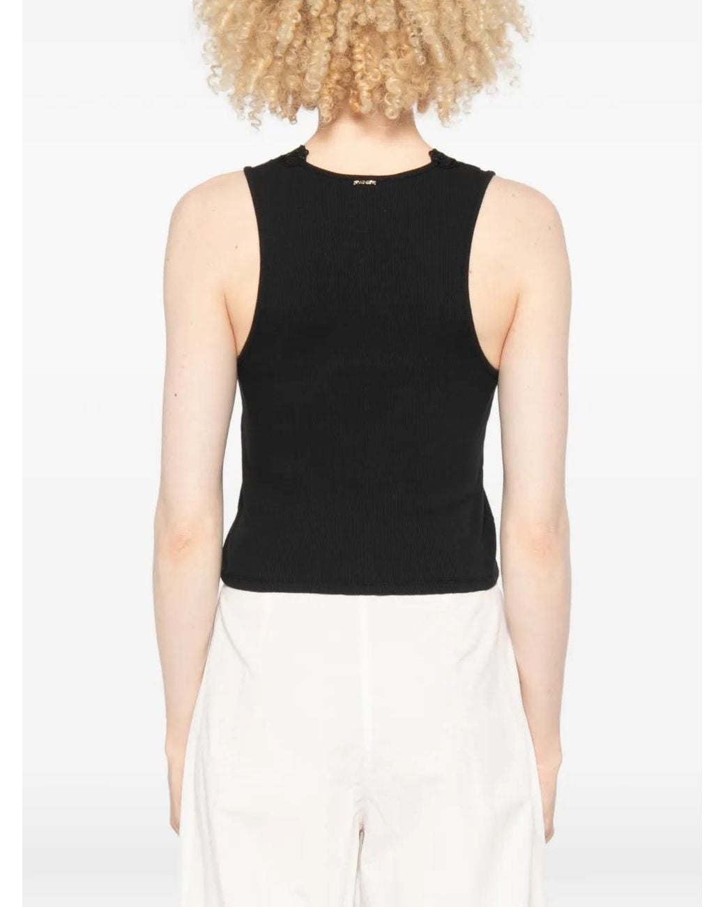Twinset Black Ribbed Top With Lace
