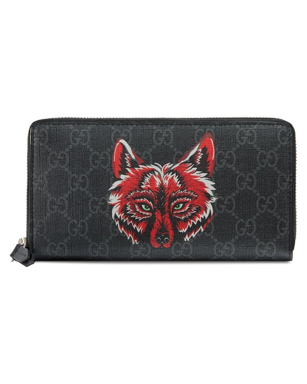 Gucci Leather Fox Print Wallet in Black for Men | Lyst