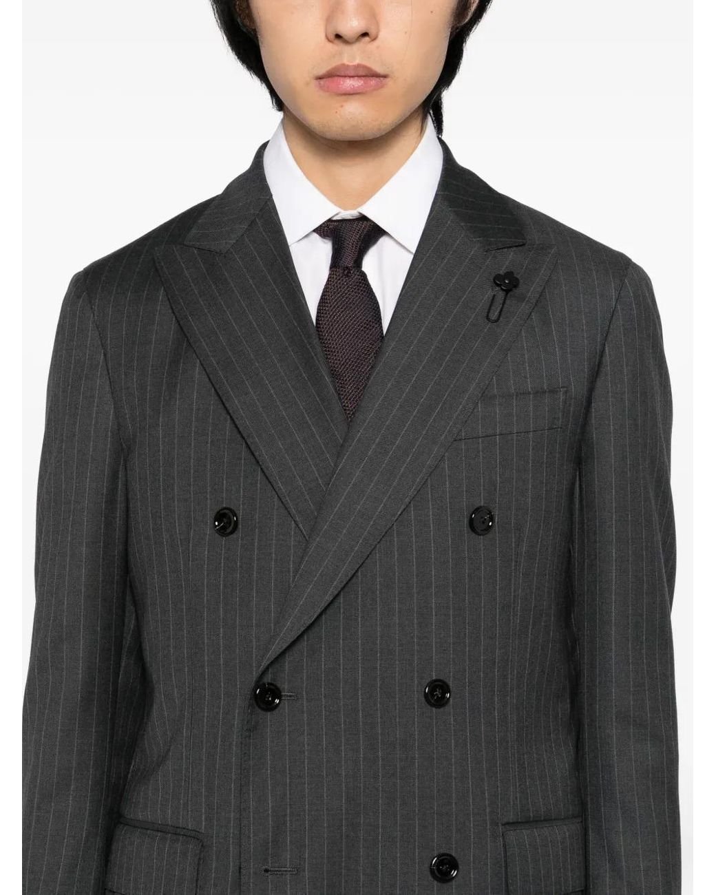 Lardini Black Pinstripe Double-Breasted Suit for men