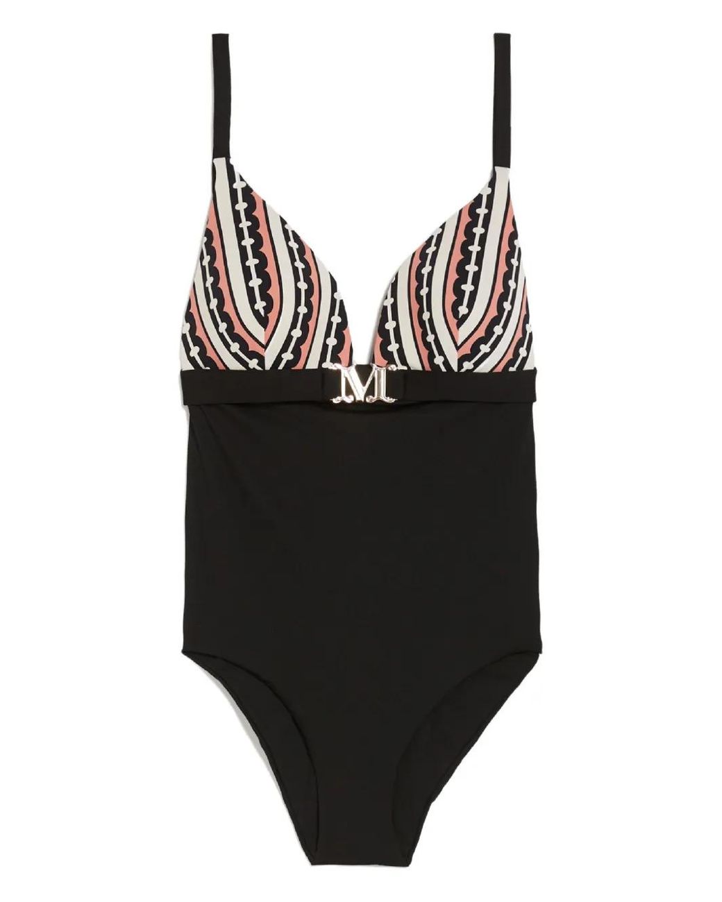 Max Mara Black Crystal Monogram-Print Swimsuit