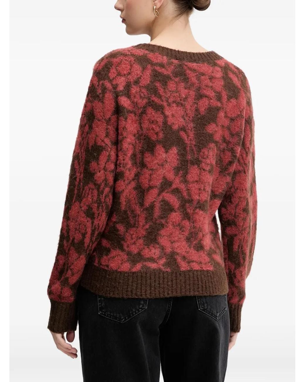 Benetton Red Floral-Intarsia Sweater