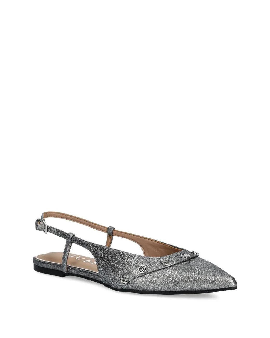 Guess White Metallic-Effect Slingback Ballet Flats