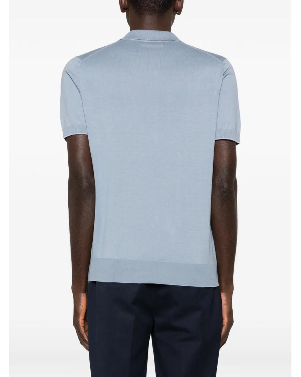 Brunello Cucinelli Blue V-Neck Short-Sleeve Top for men