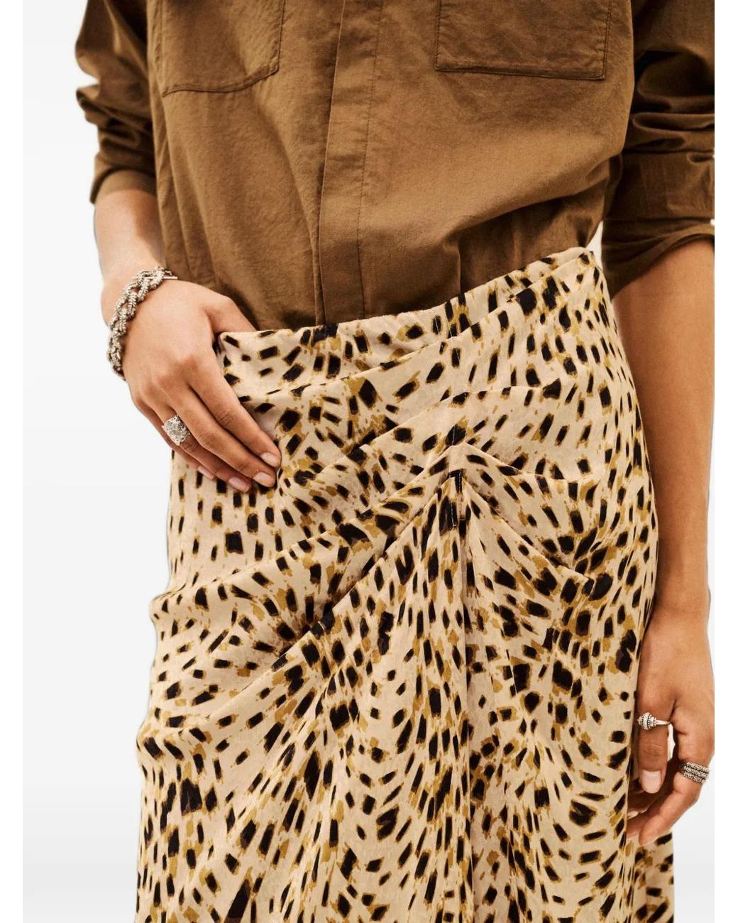Ba&sh Natural Hoema Leopard-Print Midi Skirt