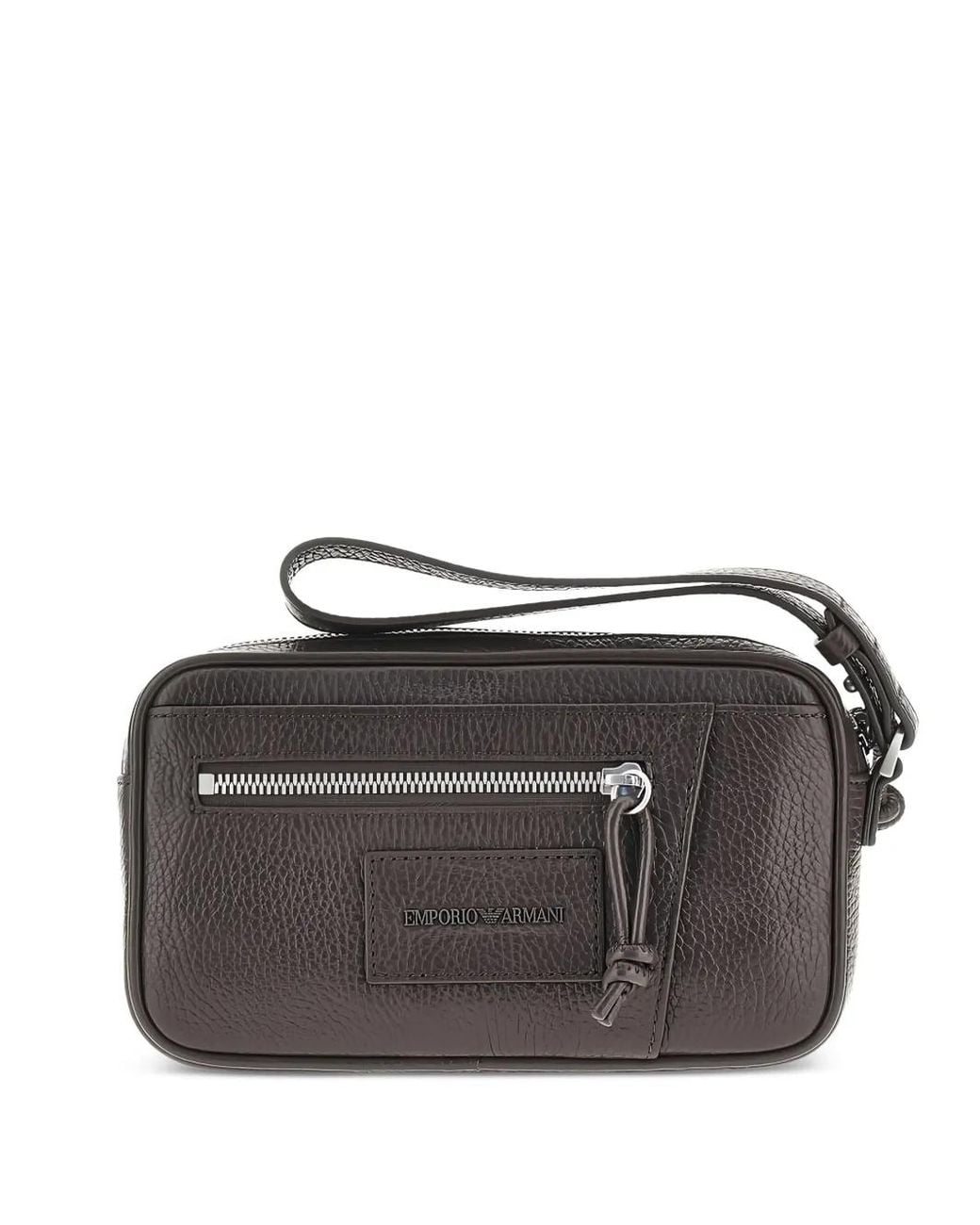 Emporio Armani Black Grained Leather Clutch Bag for men