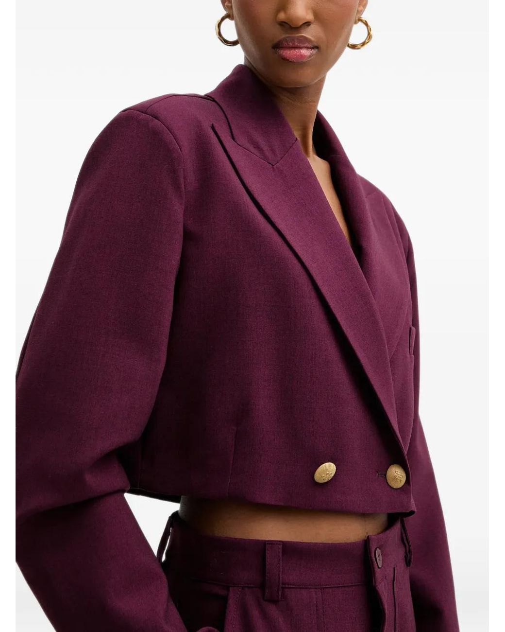 Haveone Purple Double-Breasted Cropped Jacket