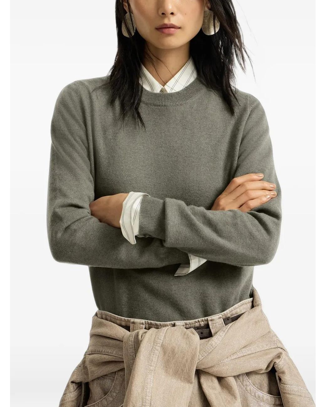 Brunello Cucinelli Green Cashmere Sweater With Monili