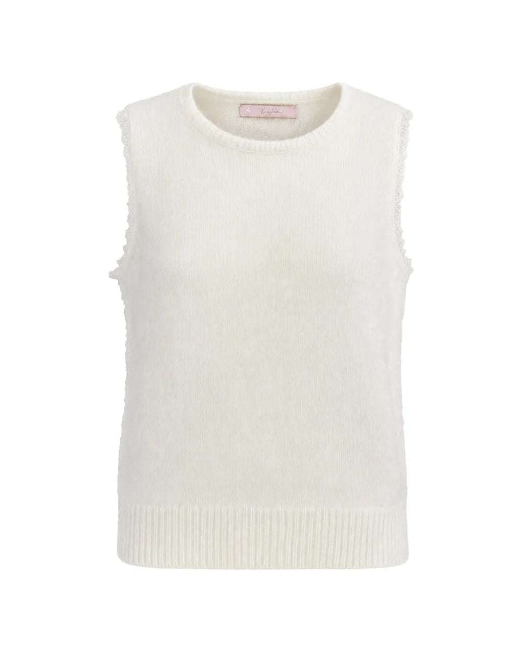 Kristina Ti White Lace-Trim Knitted Vest