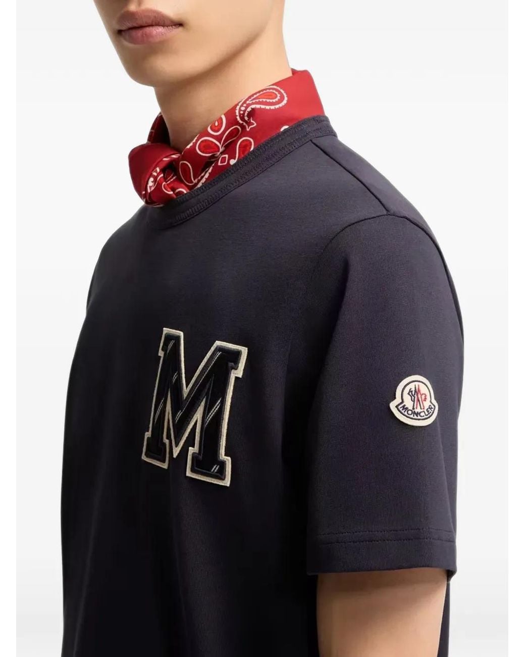 Moncler Blue Cotton Jersey Monogram T-Shirt for men