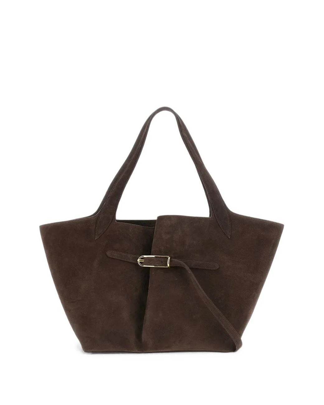 Liffner Brown Buckled Suede Tote Bag