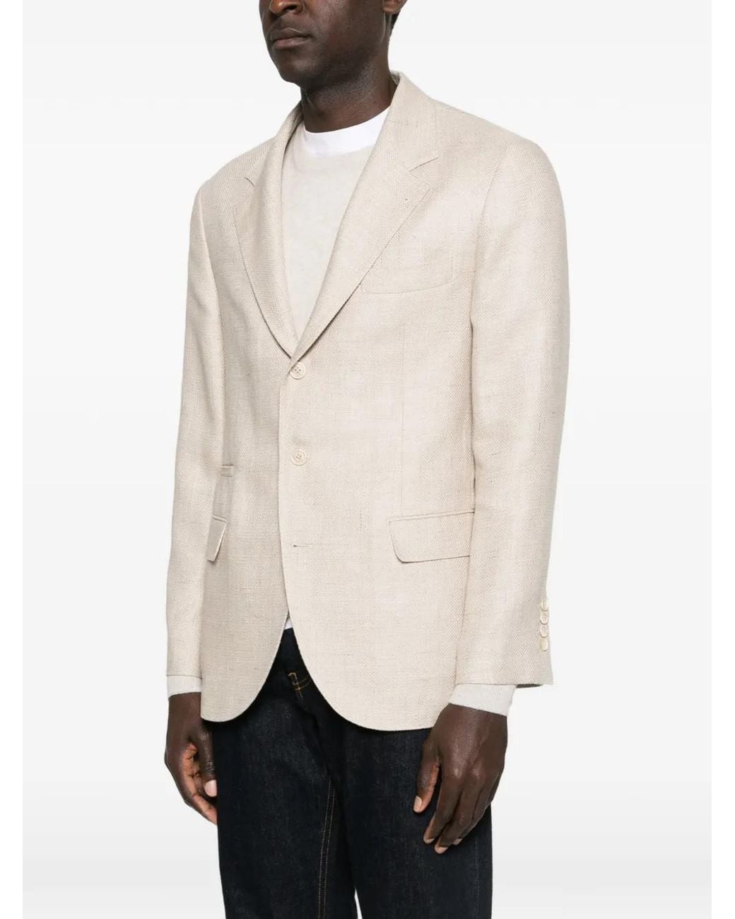 Brunello Cucinelli White Buttoned Flap-Pocket Blazer for men