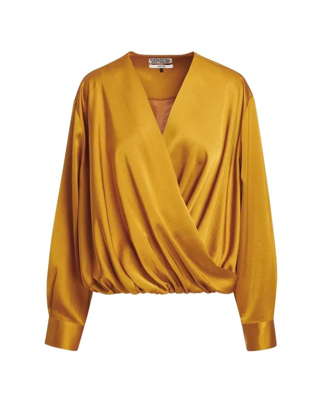Essentiel Antwerp Yellow Wrap-Style Long-Sleeve Blouse