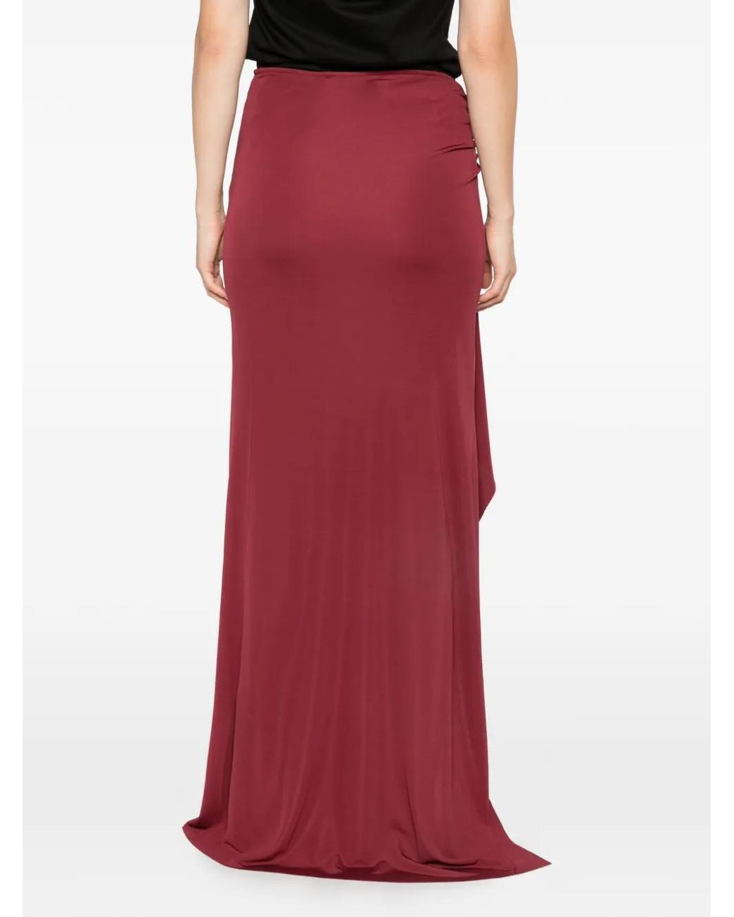 Christopher Esber Red Orica Crystal-Embellished Ruched Maxi Skirt