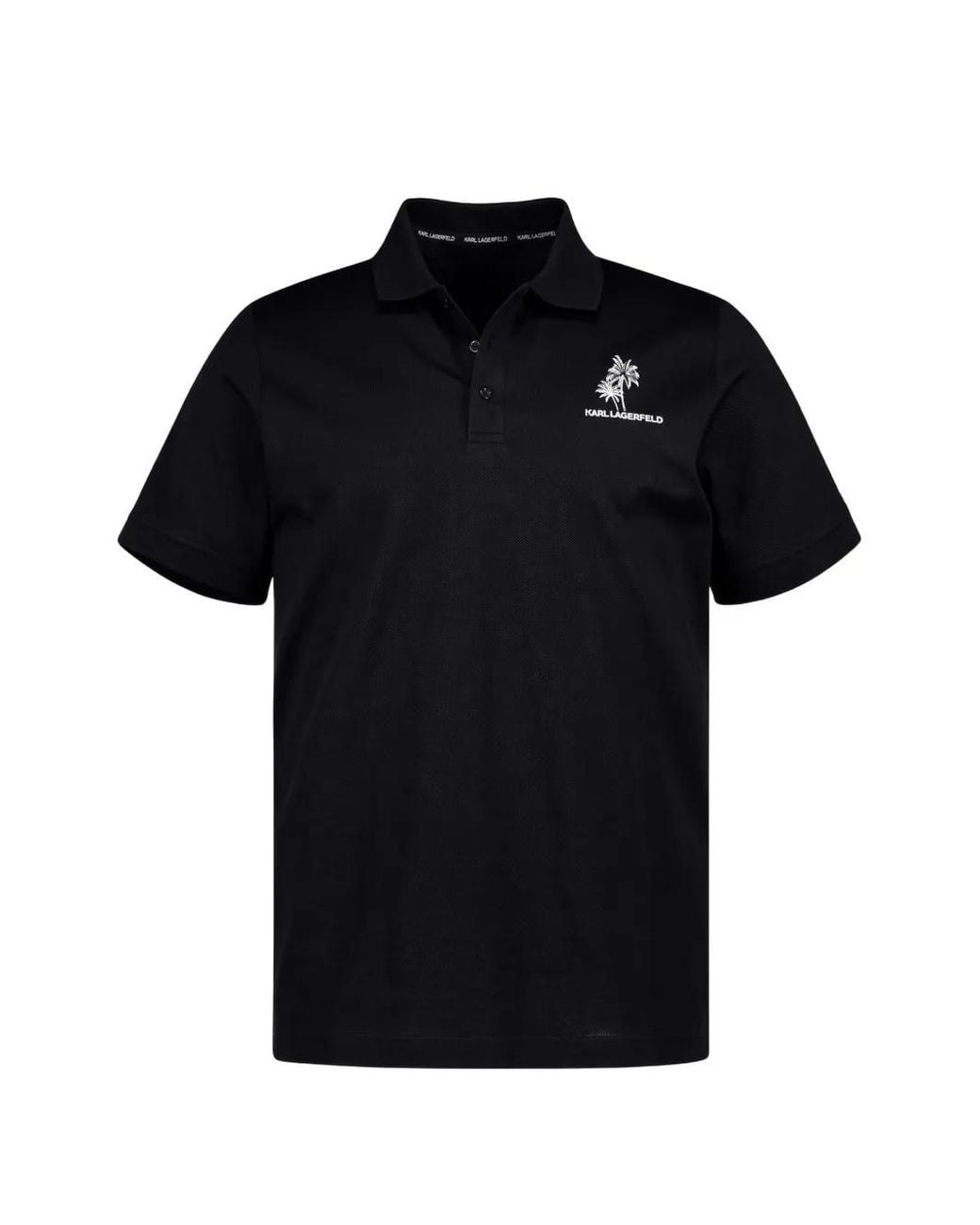 Karl Lagerfeld Black Palm Tree-Embroidered Polo Shirt for men