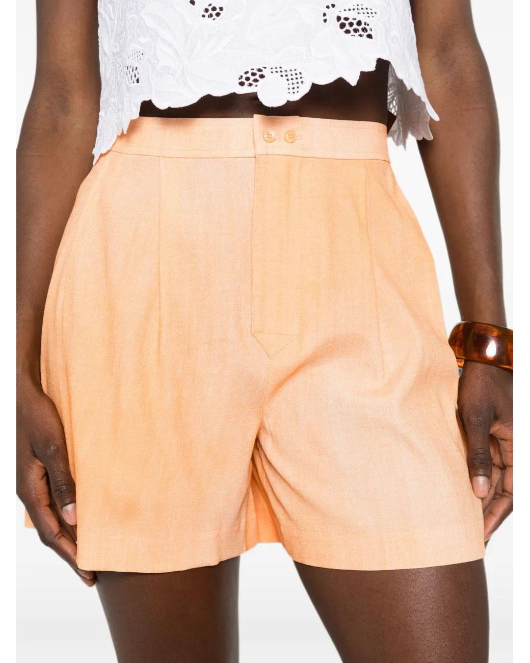 Ermanno Scervino Natural Pleated Buttoned Shorts