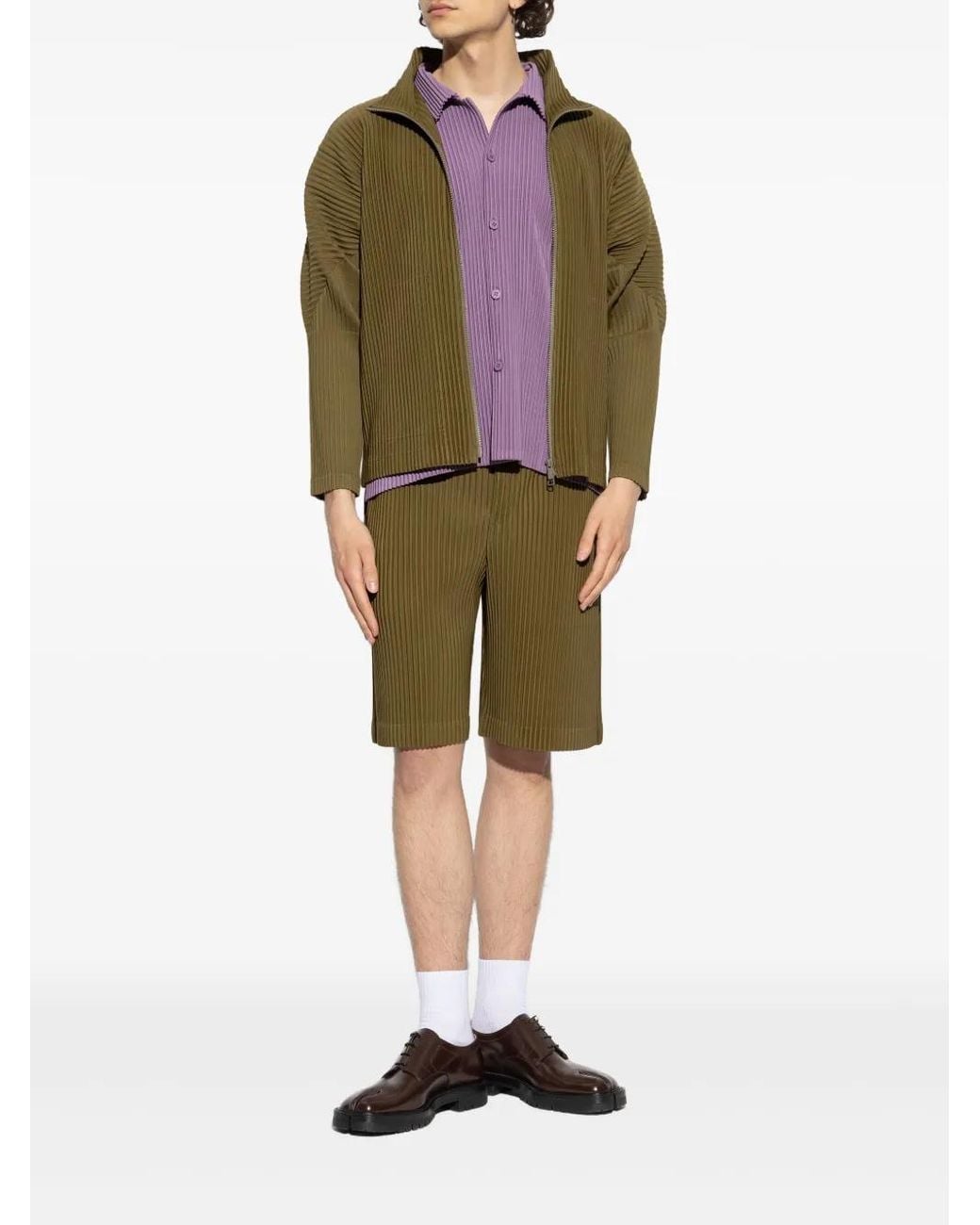 Homme Plissé Issey Miyake Pleated Shorts With Silhouette in Green