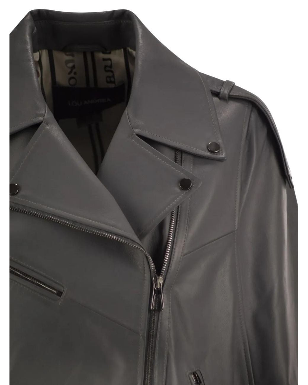 Lou Andrea Gray Fringe-Trimmed Leather Jacket