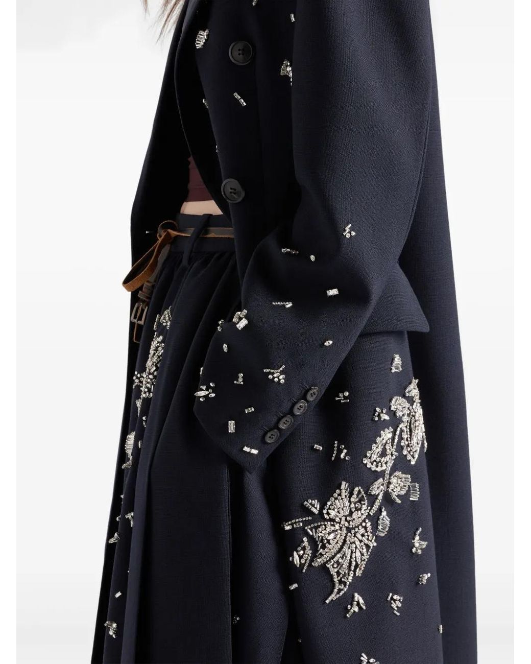 Prada Blue Pleated Embellished Midi Skirt