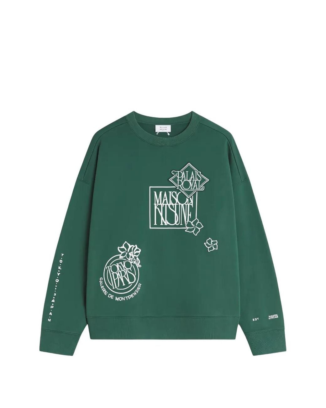 Maison Kitsuné Green Maison Kitsuné Maison Kitsuné Art Nouveau Stamps Appliqué Crewneck Sweater for men