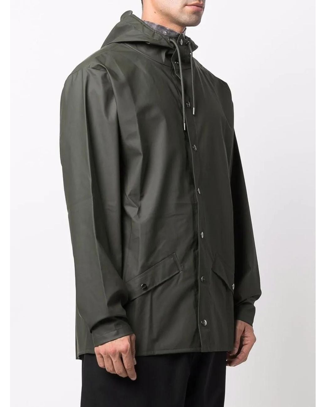Rains Black Long-Sleeve Hooded Rain Jacket