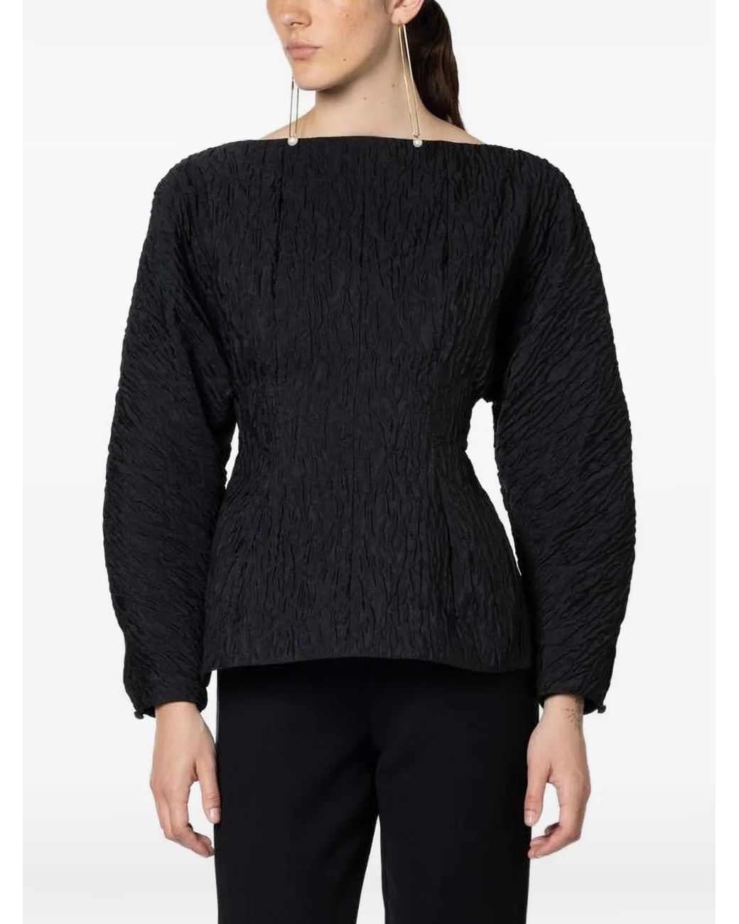 Roksanda Black Eni Crinkled-Effect Long-Sleeved Blouse