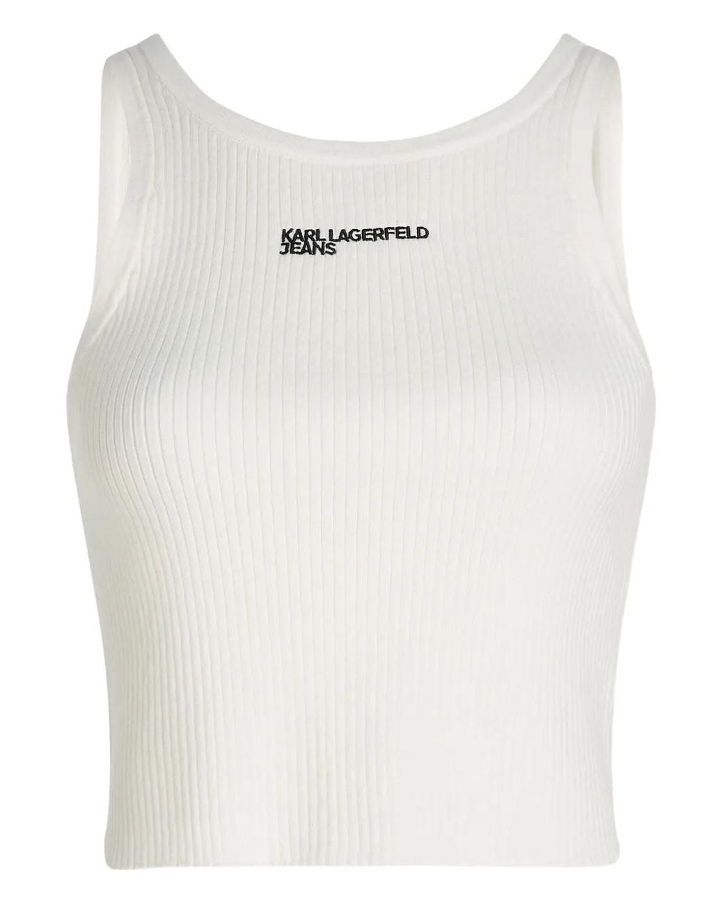 Karl Lagerfeld White Ribbed Tank Top