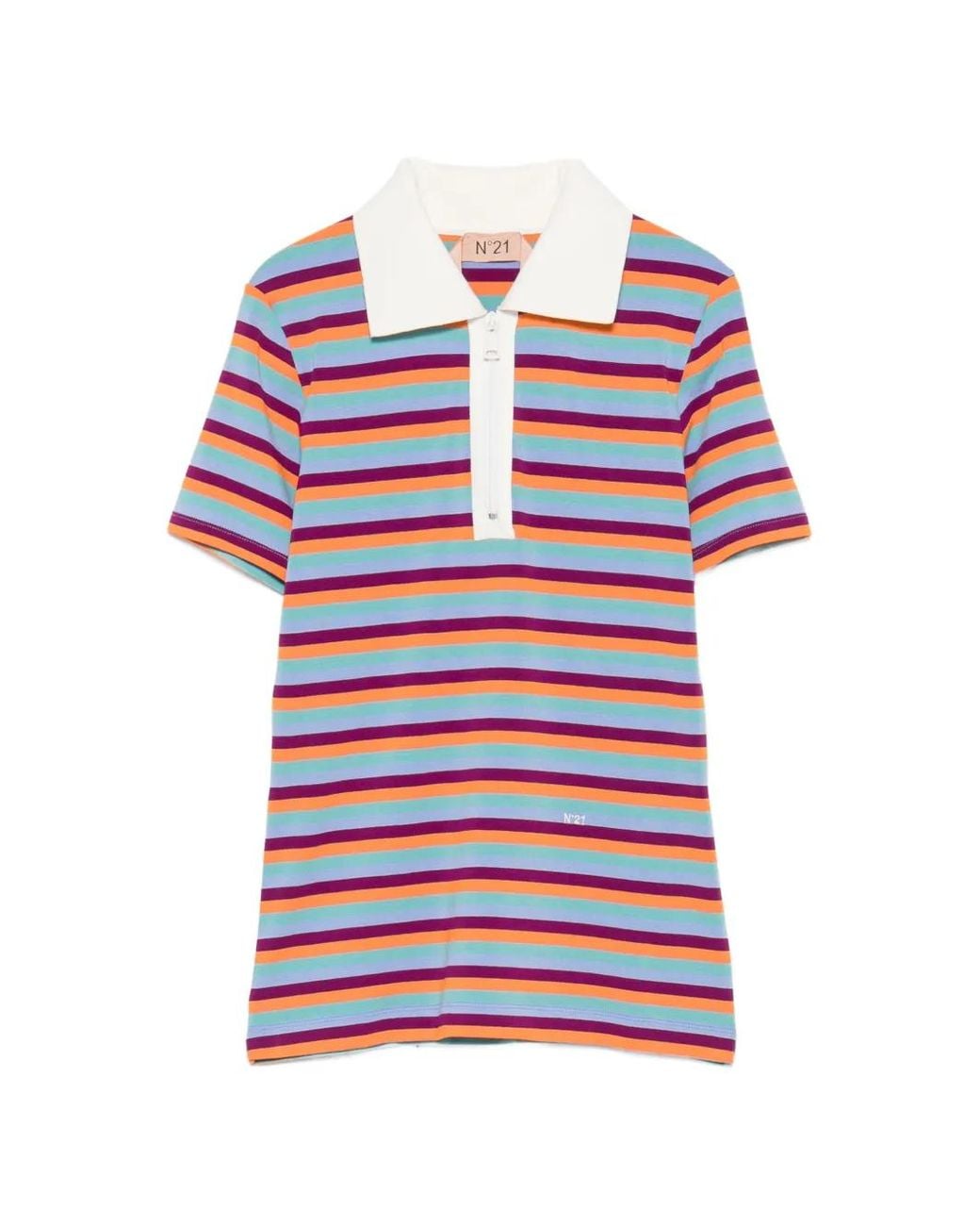 N°21 Red Striped Zip-Up Polo Top