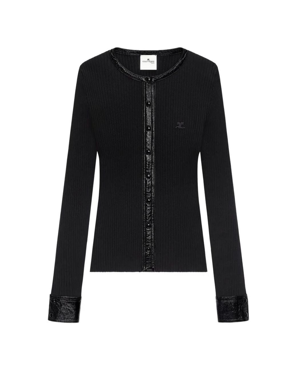 Courreges Black Vinyl-Trim Ribbed-Knit Sweater