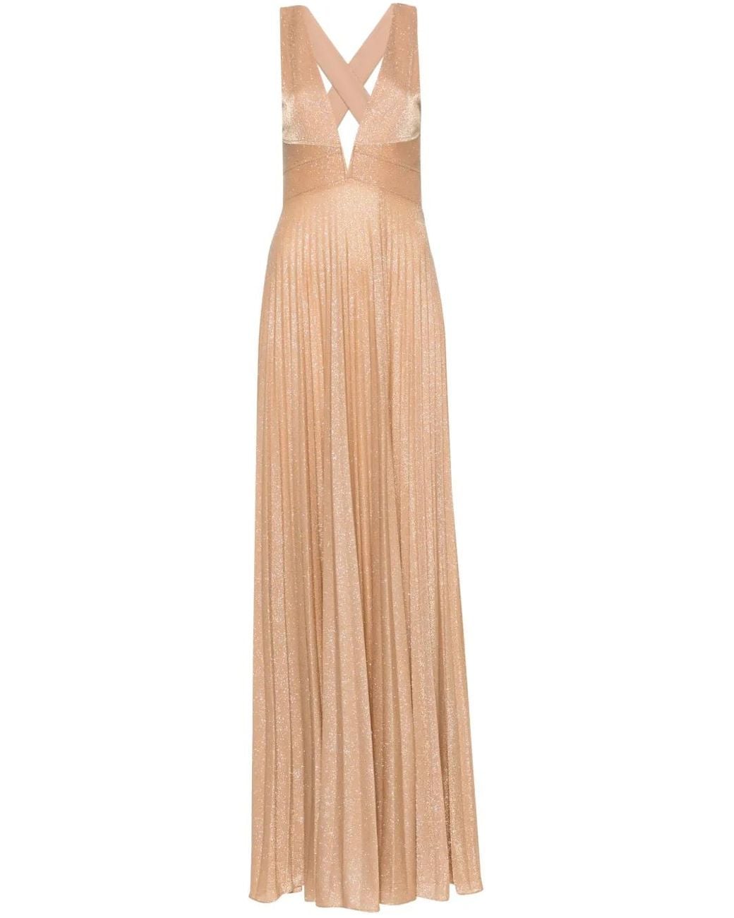 Nissa Natural Glittery Plissé-Effect Gown