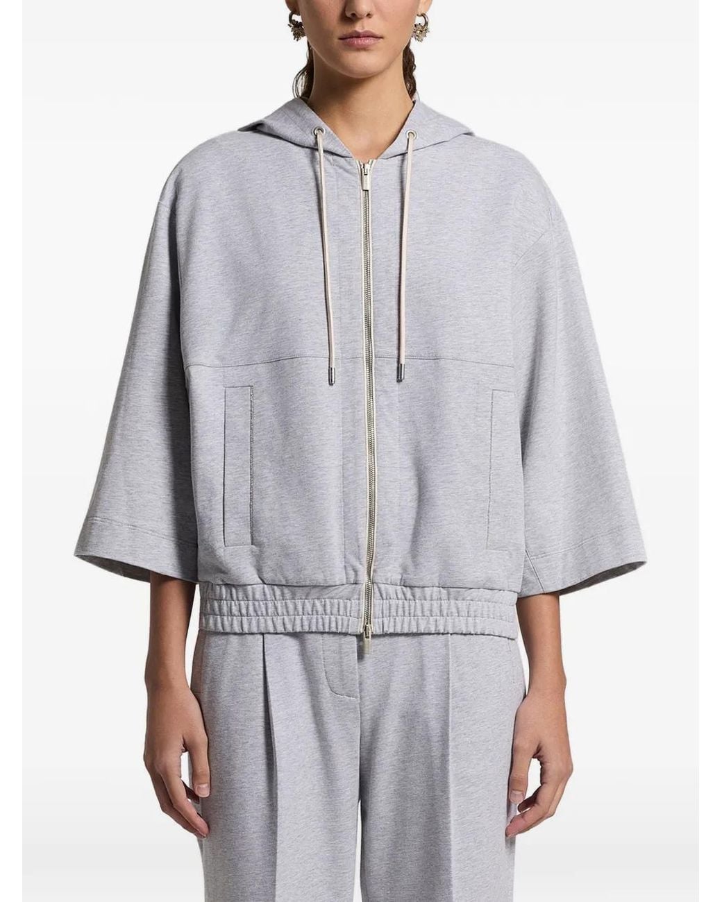 Peserico Gray Hoodie À Fermeture Zippée