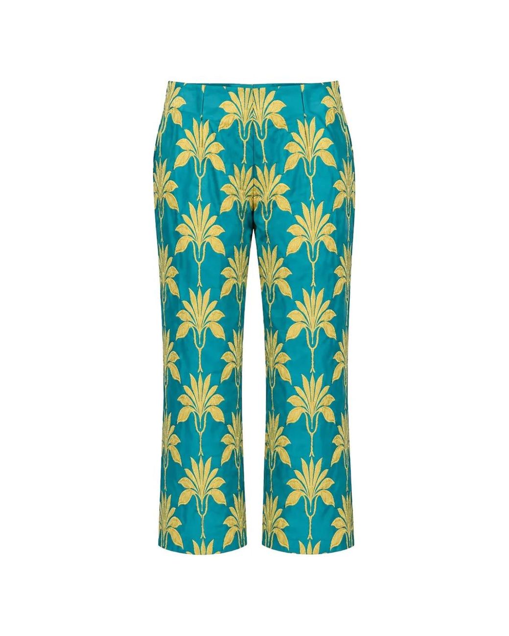 ODEEH Green Floral-Print Straight-Leg Trousers