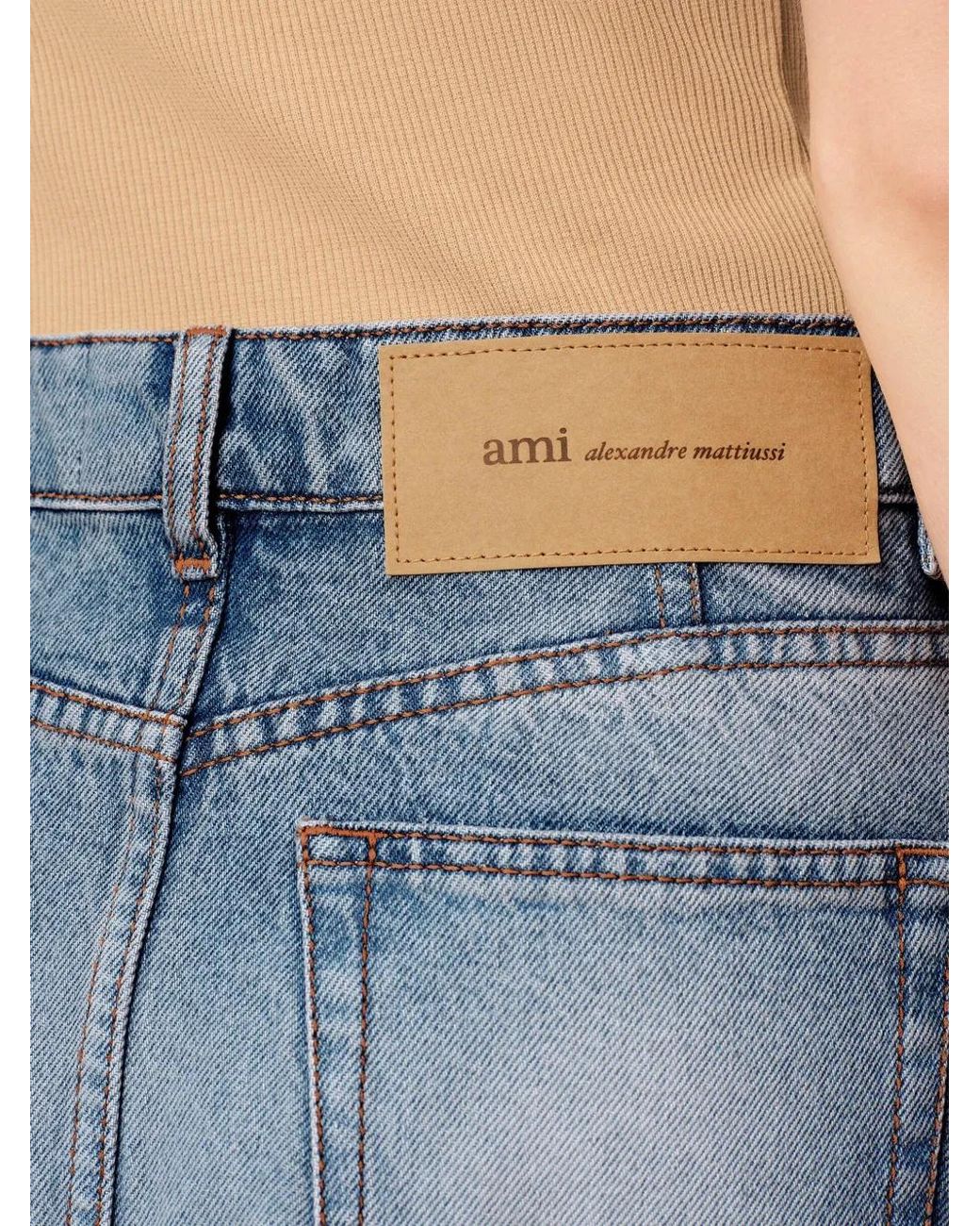 AMI Blue Long A-Line Cotton Skirt