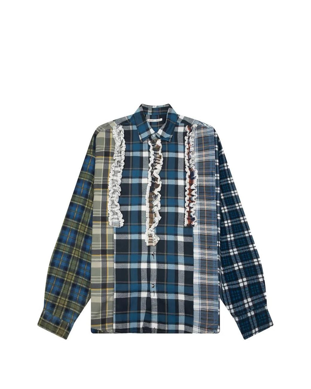 Needles Blue Frill-Trimmed Patchwork Shirt for men